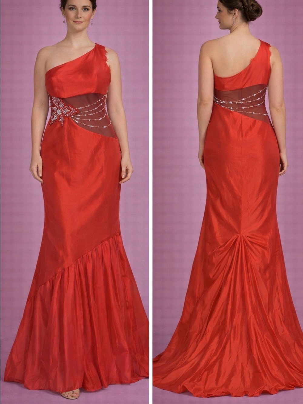 Chic Red One-Shoulder Evening Gown with Beaded Waist